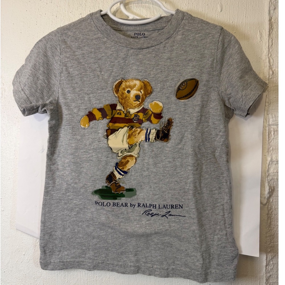 Polo Ralph Lauren Kids Polo Bear Rugby Football Graphic T-Shirt Gray Size 5